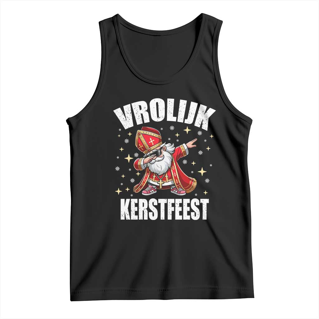 Dutch Christmas Tank Top Vrolijk Kerstfeest Dabiing Sinterklaas Santa TS11 Black Print Your Wear