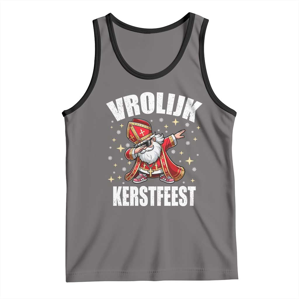 Dutch Christmas Tank Top Vrolijk Kerstfeest Dabiing Sinterklaas Santa TS11 Deep Heather Black Print Your Wear