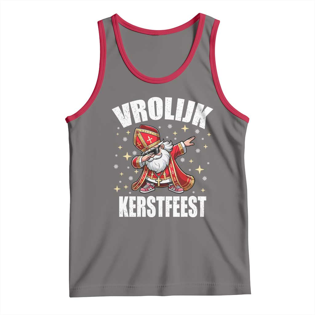 Dutch Christmas Tank Top Vrolijk Kerstfeest Dabiing Sinterklaas Santa TS11 Deep Heather Red Print Your Wear