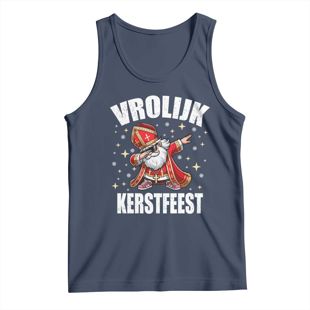 Dutch Christmas Tank Top Vrolijk Kerstfeest Dabiing Sinterklaas Santa TS11 Navy Print Your Wear