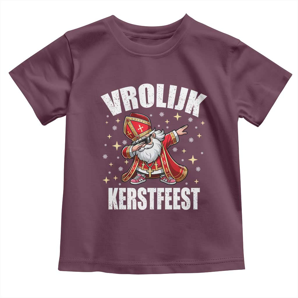 Dutch Christmas Toddler T Shirt Vrolijk Kerstfeest Dabiing Sinterklaas Santa TS11 Maroon Print Your Wear