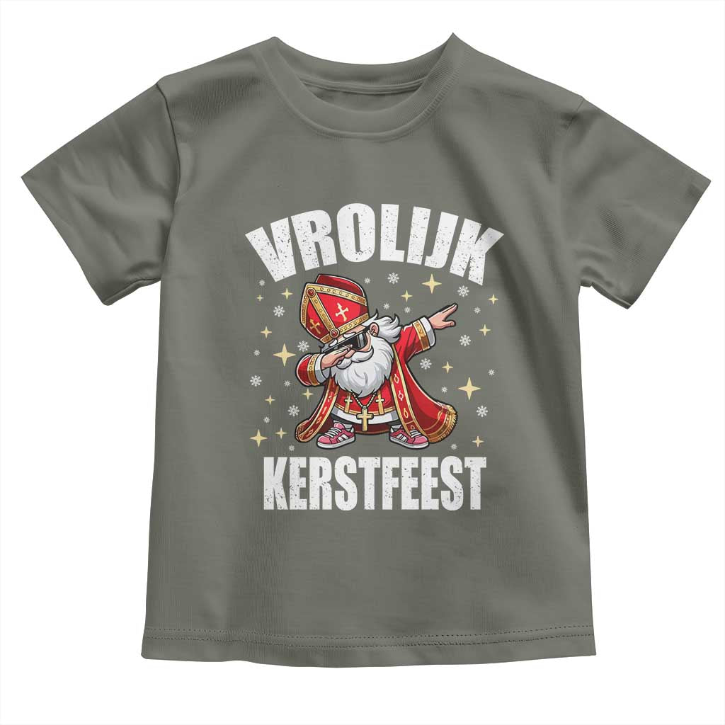 Dutch Christmas Toddler T Shirt Vrolijk Kerstfeest Dabiing Sinterklaas Santa TS11 Military Green Print Your Wear