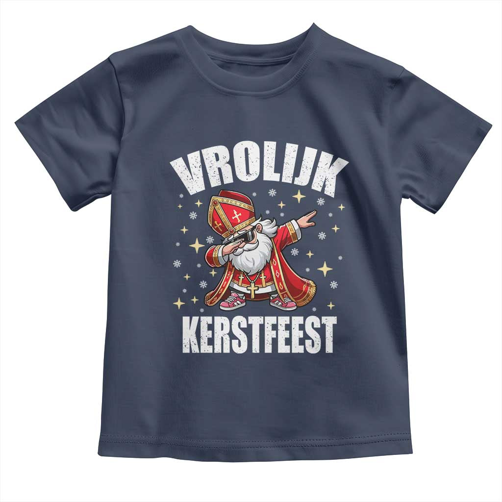 Dutch Christmas Toddler T Shirt Vrolijk Kerstfeest Dabiing Sinterklaas Santa TS11 Navy Print Your Wear