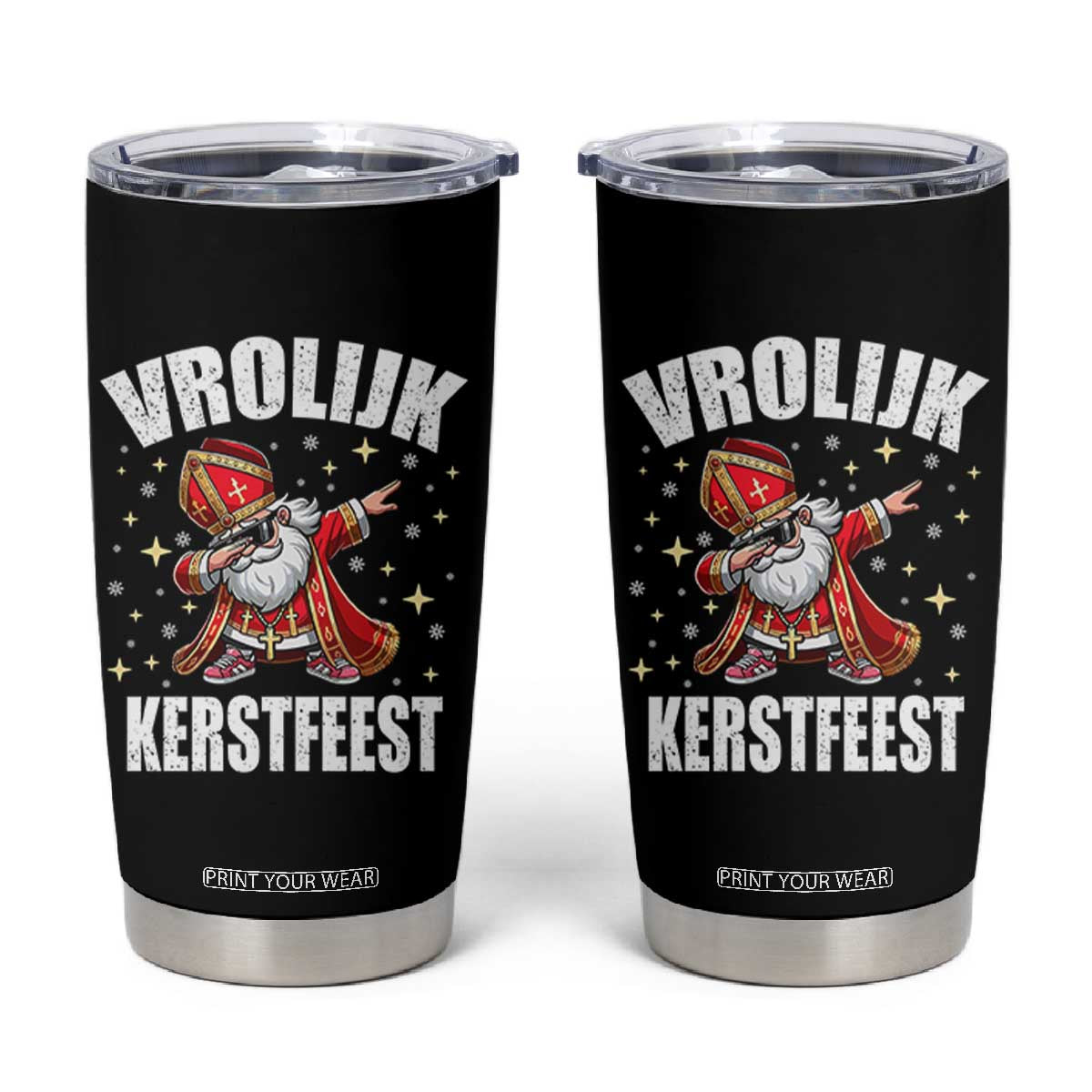 Dutch Christmas Tumbler Cup Vrolijk Kerstfeest Dabiing Sinterklaas Santa TS11 Black Print Your Wear
