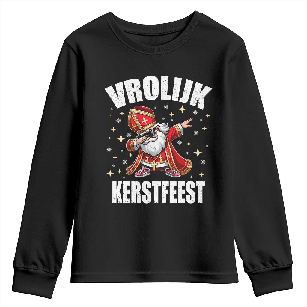 Dutch Christmas Youth Sweatshirt Vrolijk Kerstfeest Dabiing Sinterklaas Santa TS11 Black Print Your Wear