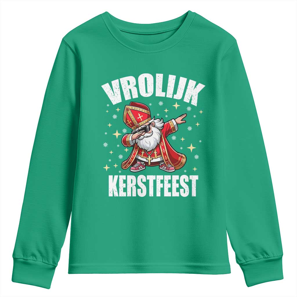 Dutch Christmas Youth Sweatshirt Vrolijk Kerstfeest Dabiing Sinterklaas Santa TS11 Irish Green Print Your Wear