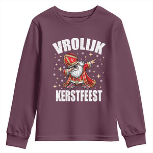 Dutch Christmas Youth Sweatshirt Vrolijk Kerstfeest Dabiing Sinterklaas Santa TS11 Maroon Print Your Wear