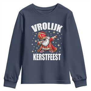 Dutch Christmas Youth Sweatshirt Vrolijk Kerstfeest Dabiing Sinterklaas Santa TS11 Navy Print Your Wear