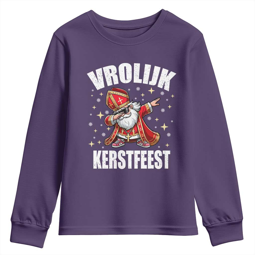 Dutch Christmas Youth Sweatshirt Vrolijk Kerstfeest Dabiing Sinterklaas Santa TS11 Purple Print Your Wear