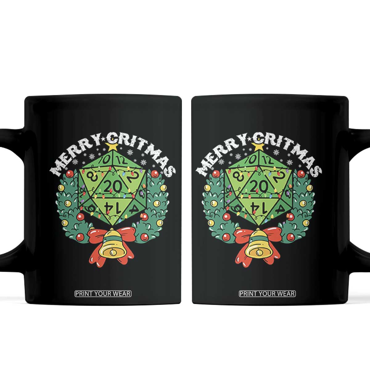 Funny Christmas RPG Coffee Mug Merry Critmas D20 RPG Gamer Dice Gaming Xmas TS11 Black Print Your Wear