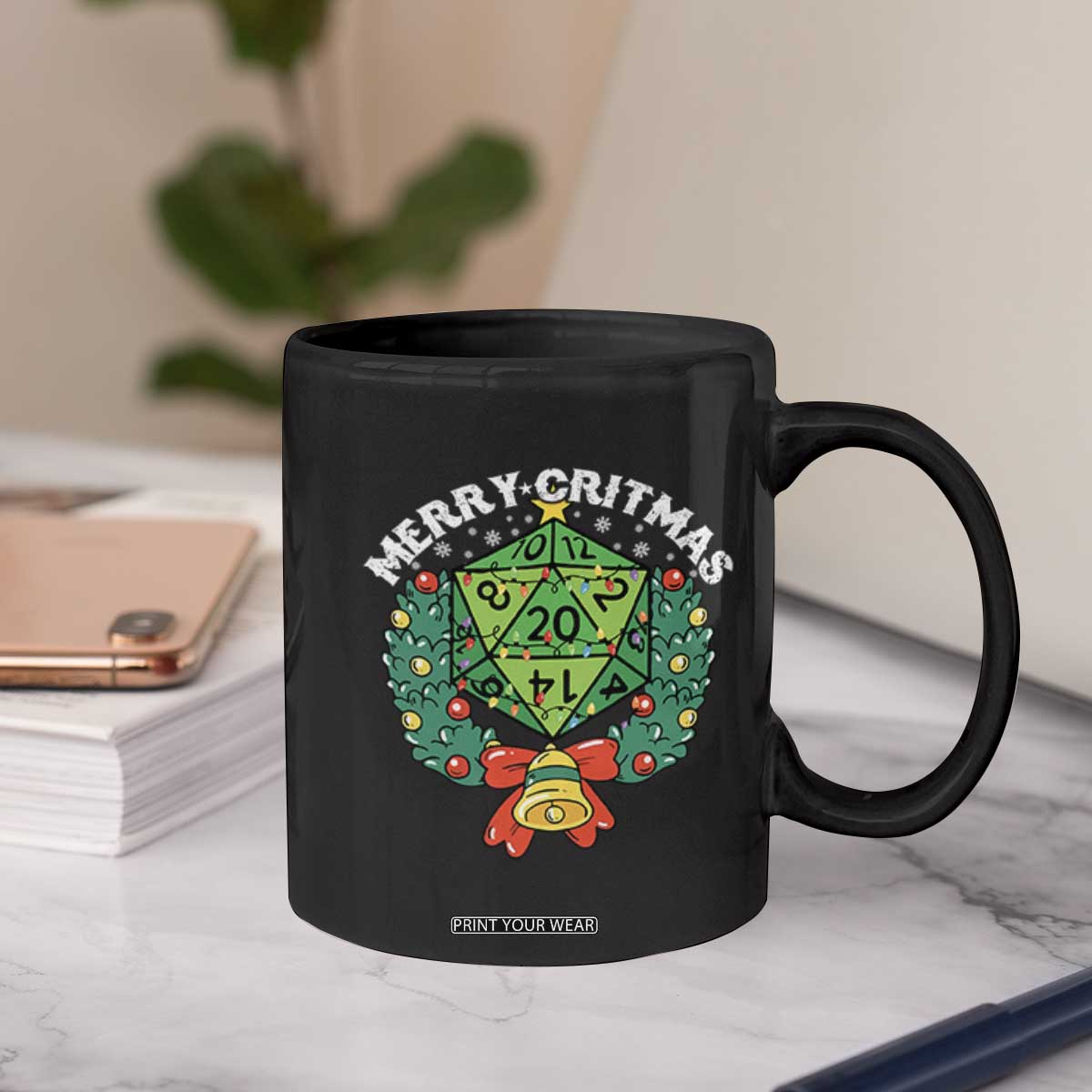 Funny Christmas RPG Coffee Mug Merry Critmas D20 RPG Gamer Dice Gaming Xmas TS11 Print Your Wear