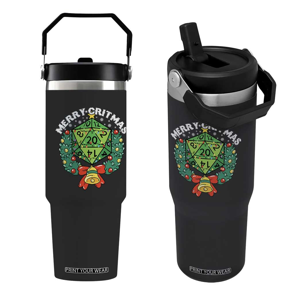 Funny Christmas RPG Flip Straw Tumbler Merry Critmas D20 RPG Gamer Dice Gaming Xmas TS11 One Size: 30 oz Black Print Your Wear