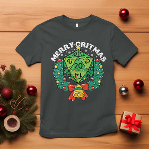 Funny Christmas RPG T Shirt Merry Critmas D20 RPG Gamer Dice Gaming Xmas TS11 Dark Heather Print Your Wear