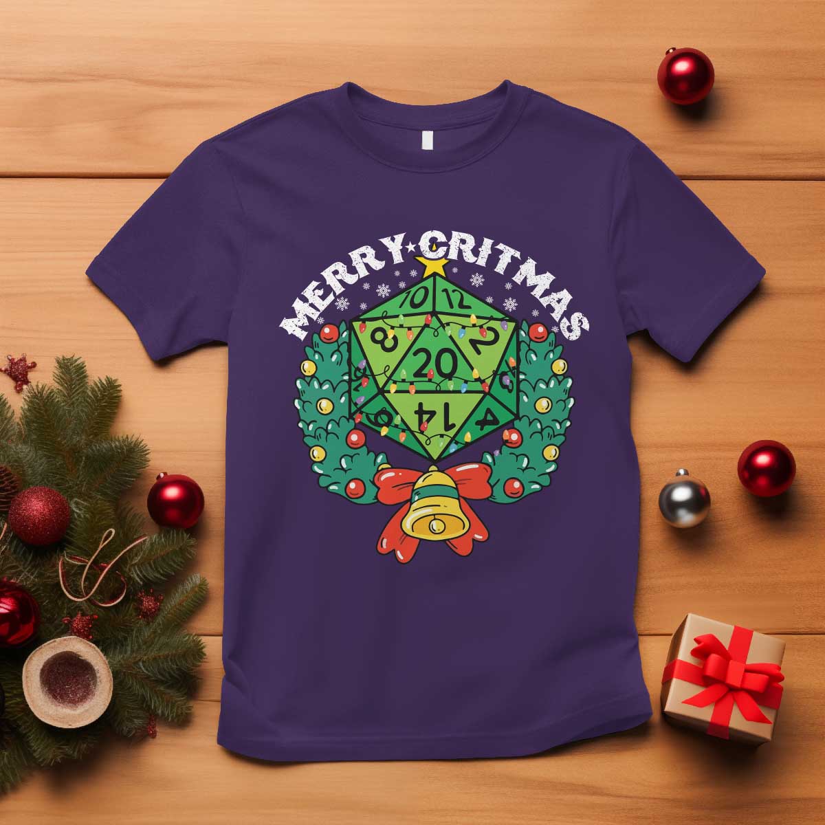 Funny Christmas RPG T Shirt Merry Critmas D20 RPG Gamer Dice Gaming Xmas TS11 Purple Print Your Wear