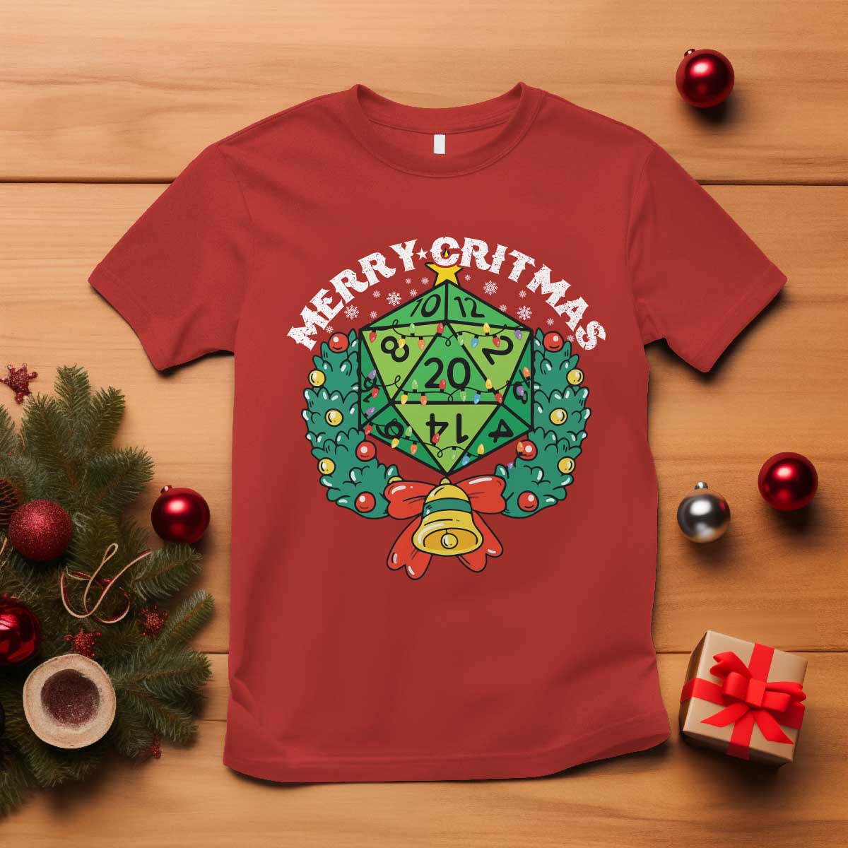 Funny Christmas RPG T Shirt Merry Critmas D20 RPG Gamer Dice Gaming Xmas TS11 Red Print Your Wear