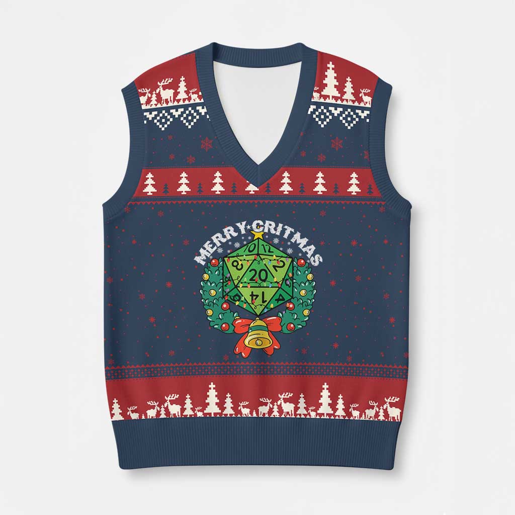 Funny Xmas RPG V-Neck Knit Sweater Vest Merry Critmas D20 RPG Gamer Dice Gaming Xmas TS11 Navy Red Print Your Wear