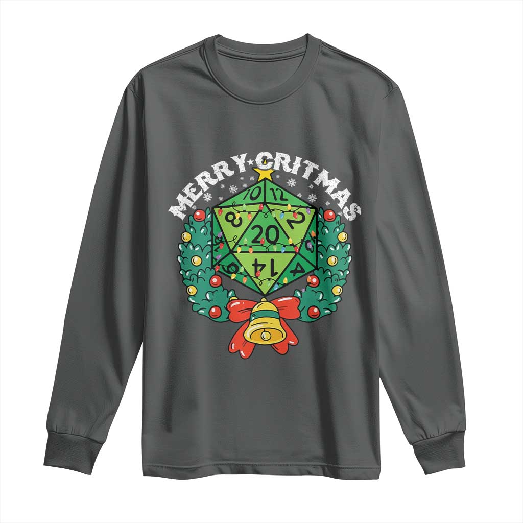 Funny Christmas RPG Long Sleeve Shirt Merry Critmas D20 RPG Gamer Dice Gaming Xmas TS11 Dark Heather Print Your Wear