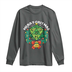 Funny Christmas RPG Long Sleeve Shirt Merry Critmas D20 RPG Gamer Dice Gaming Xmas TS11 Dark Heather Print Your Wear