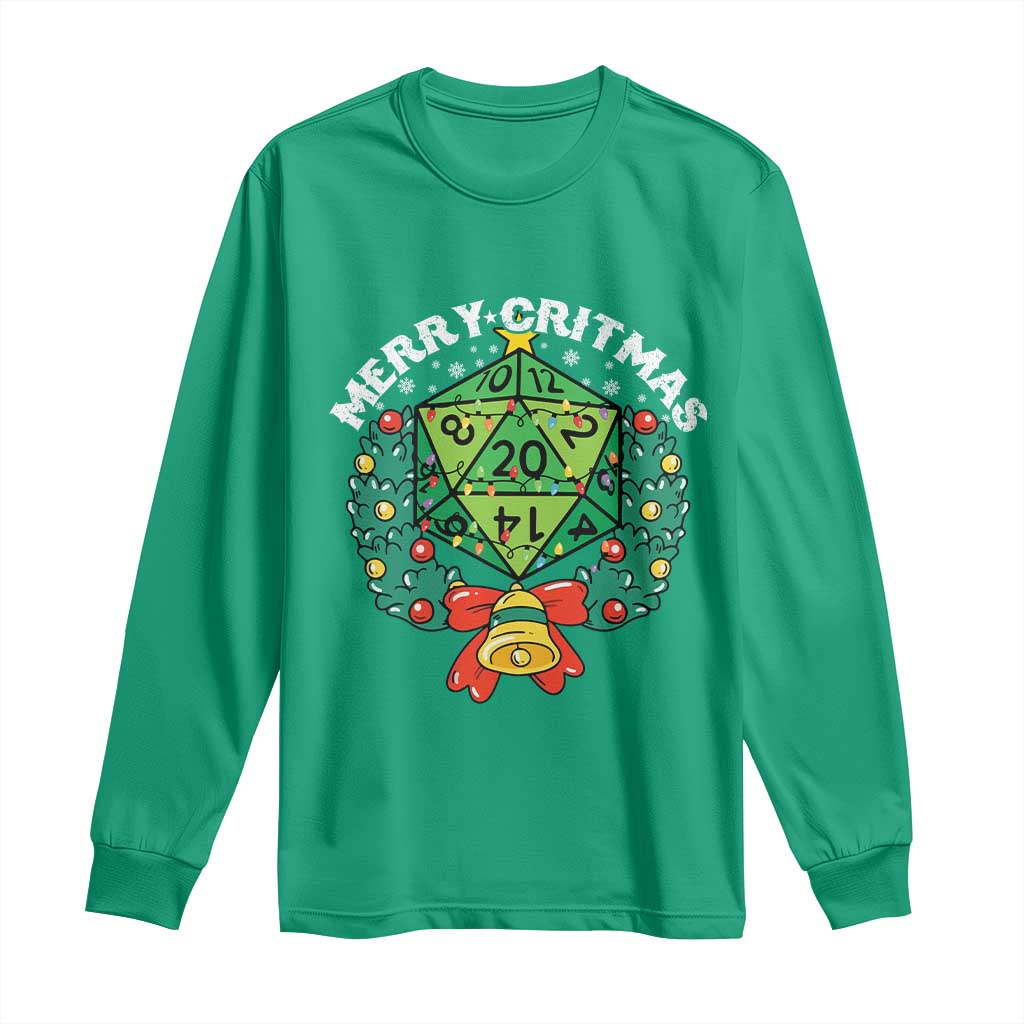 Funny Christmas RPG Long Sleeve Shirt Merry Critmas D20 RPG Gamer Dice Gaming Xmas TS11 Irish Green Print Your Wear