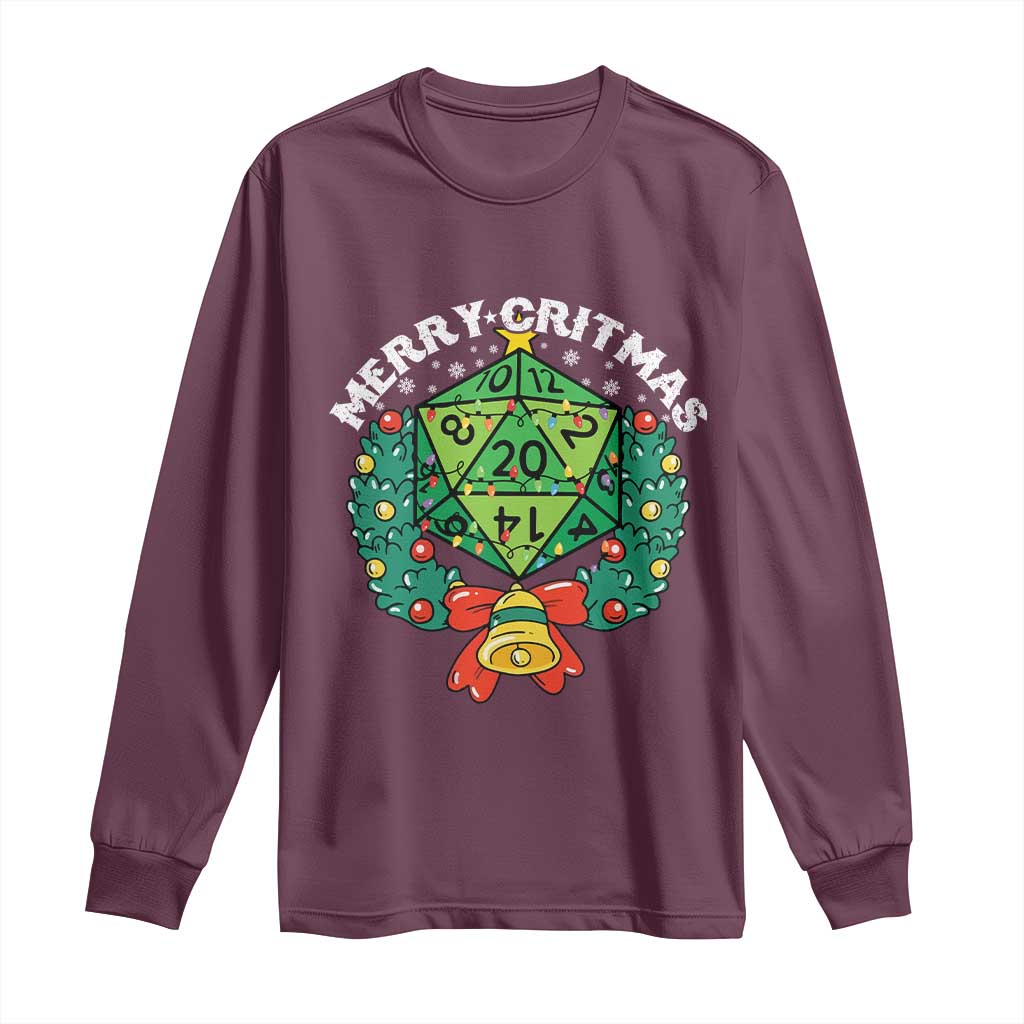 Funny Christmas RPG Long Sleeve Shirt Merry Critmas D20 RPG Gamer Dice Gaming Xmas TS11 Maroon Print Your Wear