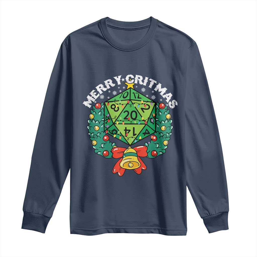 Funny Christmas RPG Long Sleeve Shirt Merry Critmas D20 RPG Gamer Dice Gaming Xmas TS11 Navy Print Your Wear