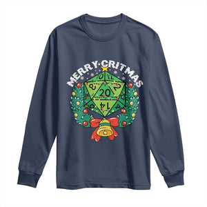 Funny Christmas RPG Long Sleeve Shirt Merry Critmas D20 RPG Gamer Dice Gaming Xmas TS11 Navy Print Your Wear