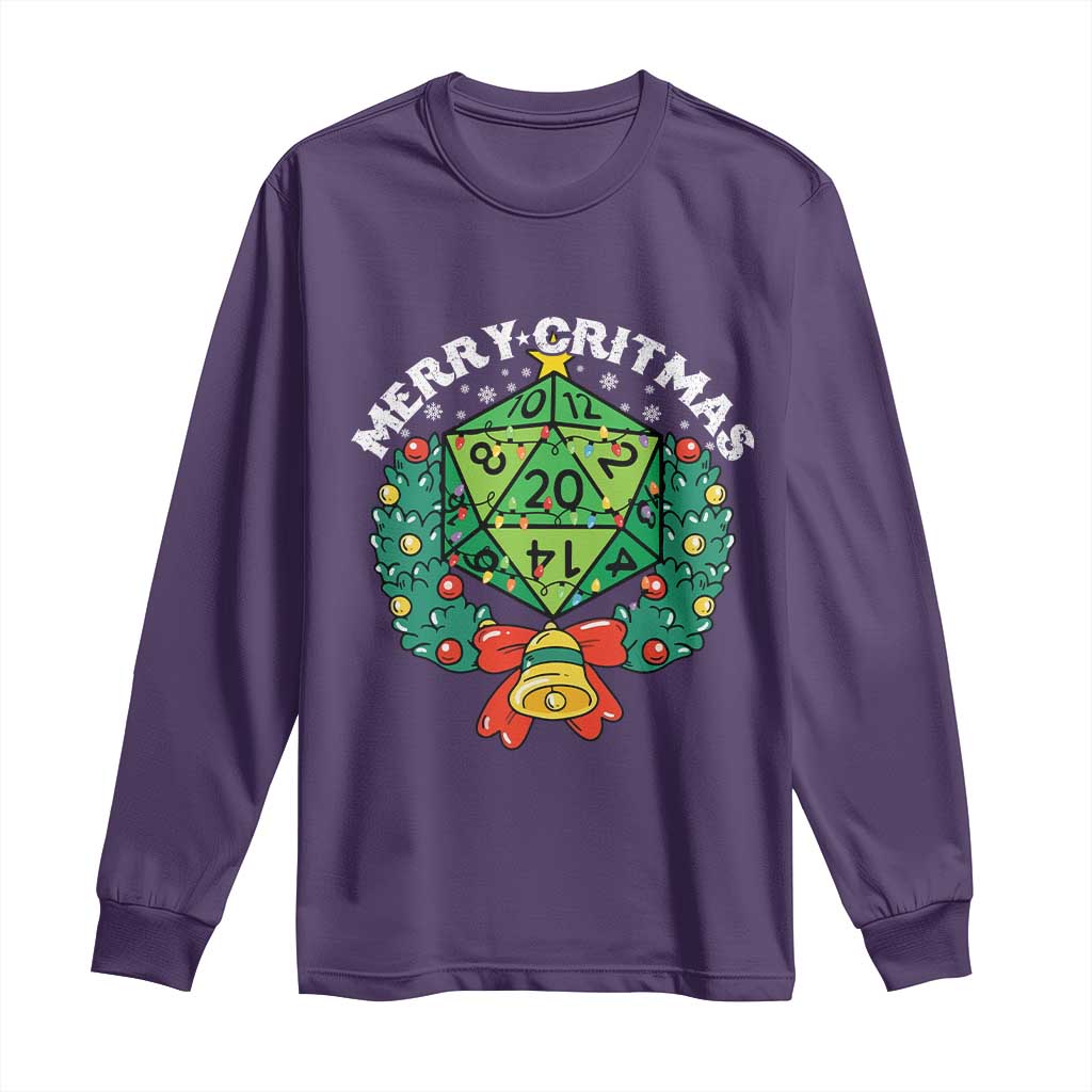 Funny Christmas RPG Long Sleeve Shirt Merry Critmas D20 RPG Gamer Dice Gaming Xmas TS11 Purple Print Your Wear