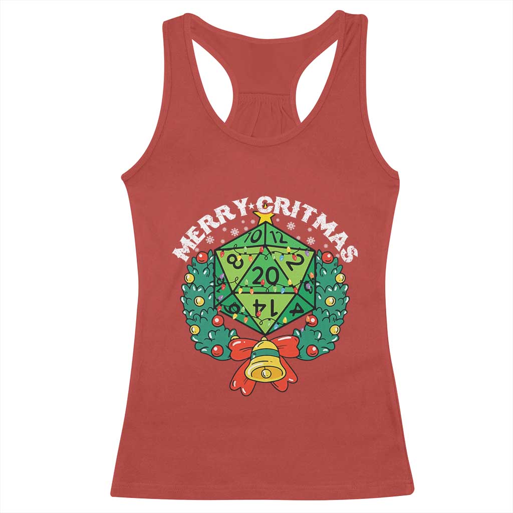 Funny Christmas RPG Racerback Tank Top Merry Critmas D20 RPG Gamer Dice Gaming Xmas - Print Your Wear