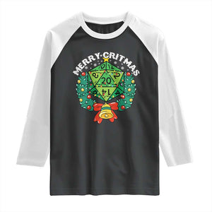 Funny Christmas RPG Raglan Shirt Merry Critmas D20 RPG Gamer Dice Gaming Xmas TS11 Black White Print Your Wear