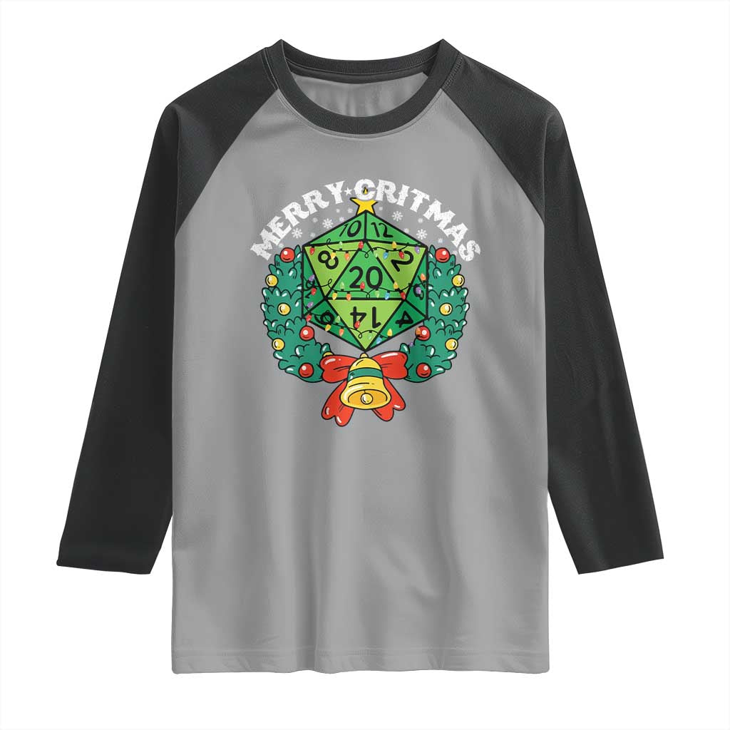 Funny Christmas RPG Raglan Shirt Merry Critmas D20 RPG Gamer Dice Gaming Xmas TS11 Sport Gray Black Print Your Wear