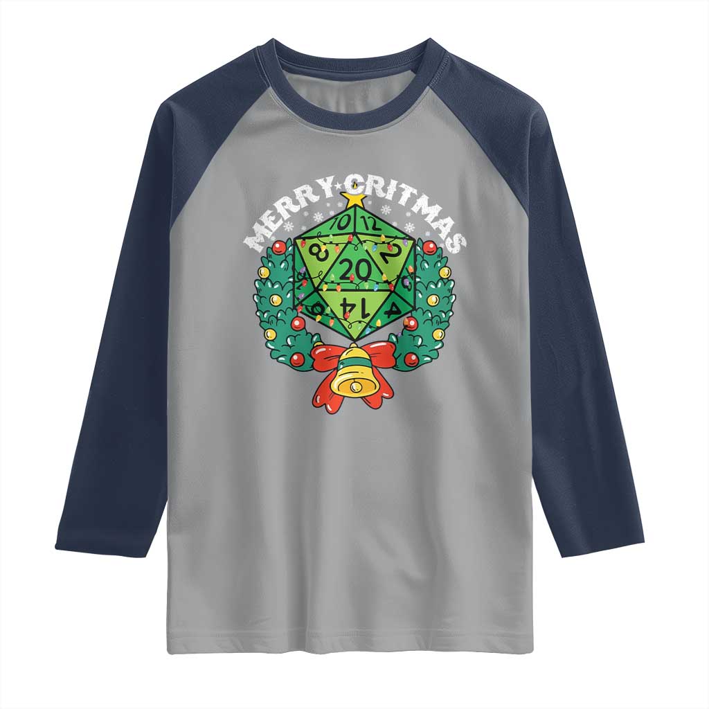 Funny Christmas RPG Raglan Shirt Merry Critmas D20 RPG Gamer Dice Gaming Xmas TS11 Sport Gray Navy Print Your Wear
