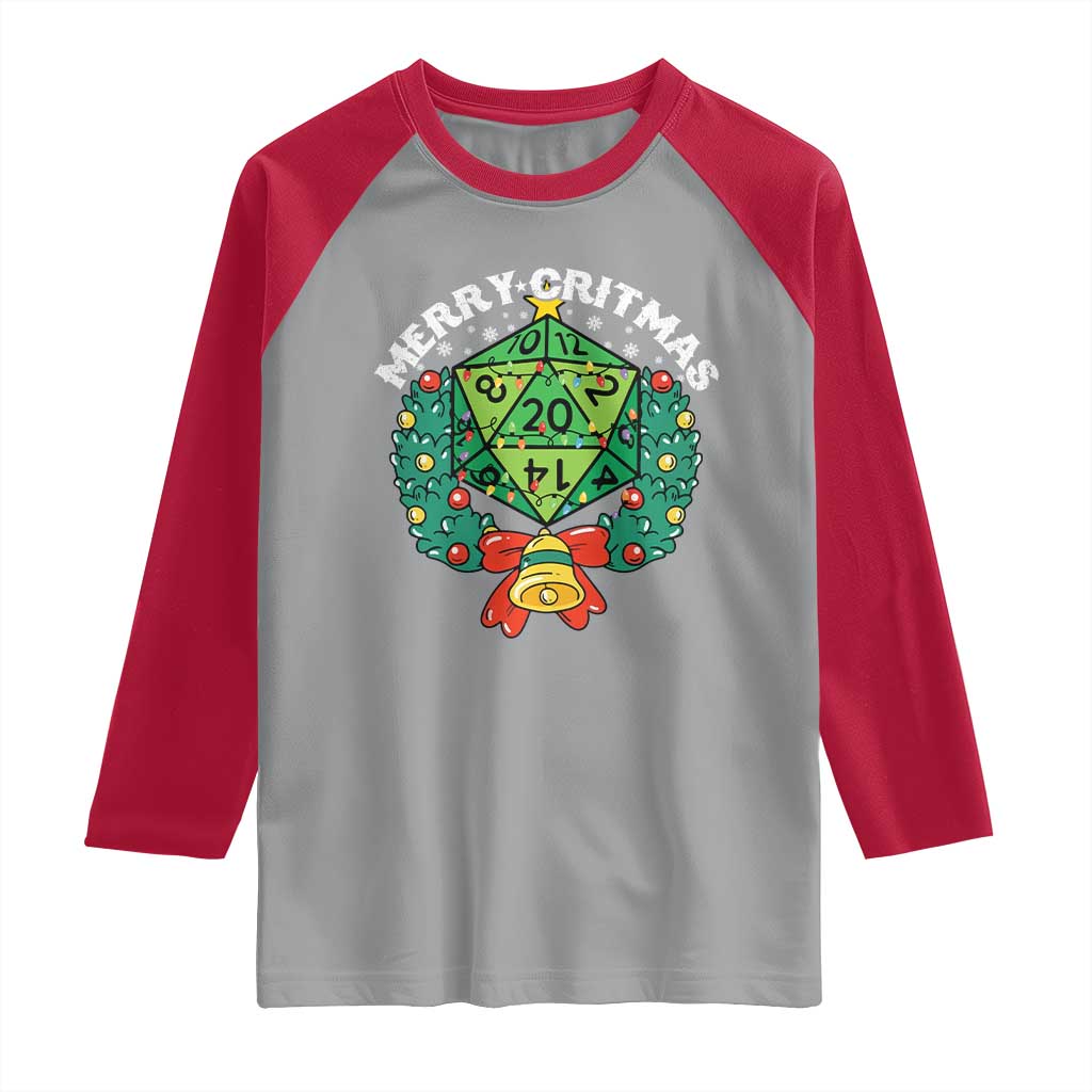 Funny Christmas RPG Raglan Shirt Merry Critmas D20 RPG Gamer Dice Gaming Xmas TS11 Sport Gray Red Print Your Wear