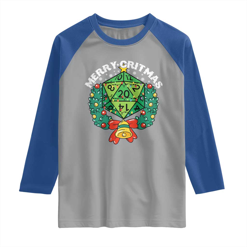 Funny Christmas RPG Raglan Shirt Merry Critmas D20 RPG Gamer Dice Gaming Xmas TS11 Sport Gray Royal Print Your Wear
