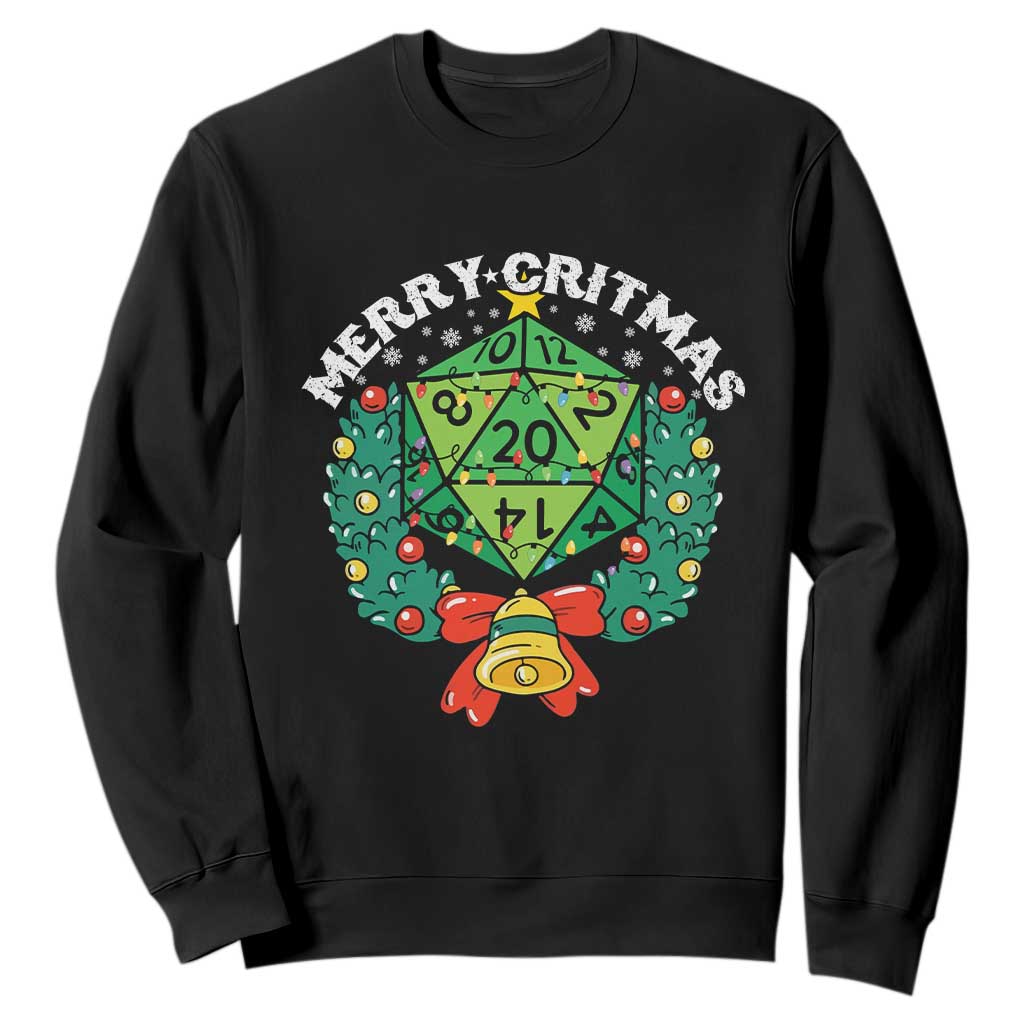 Funny Christmas RPG Sweatshirt Merry Critmas D20 RPG Gamer Dice Gaming Xmas TS11 Black Print Your Wear