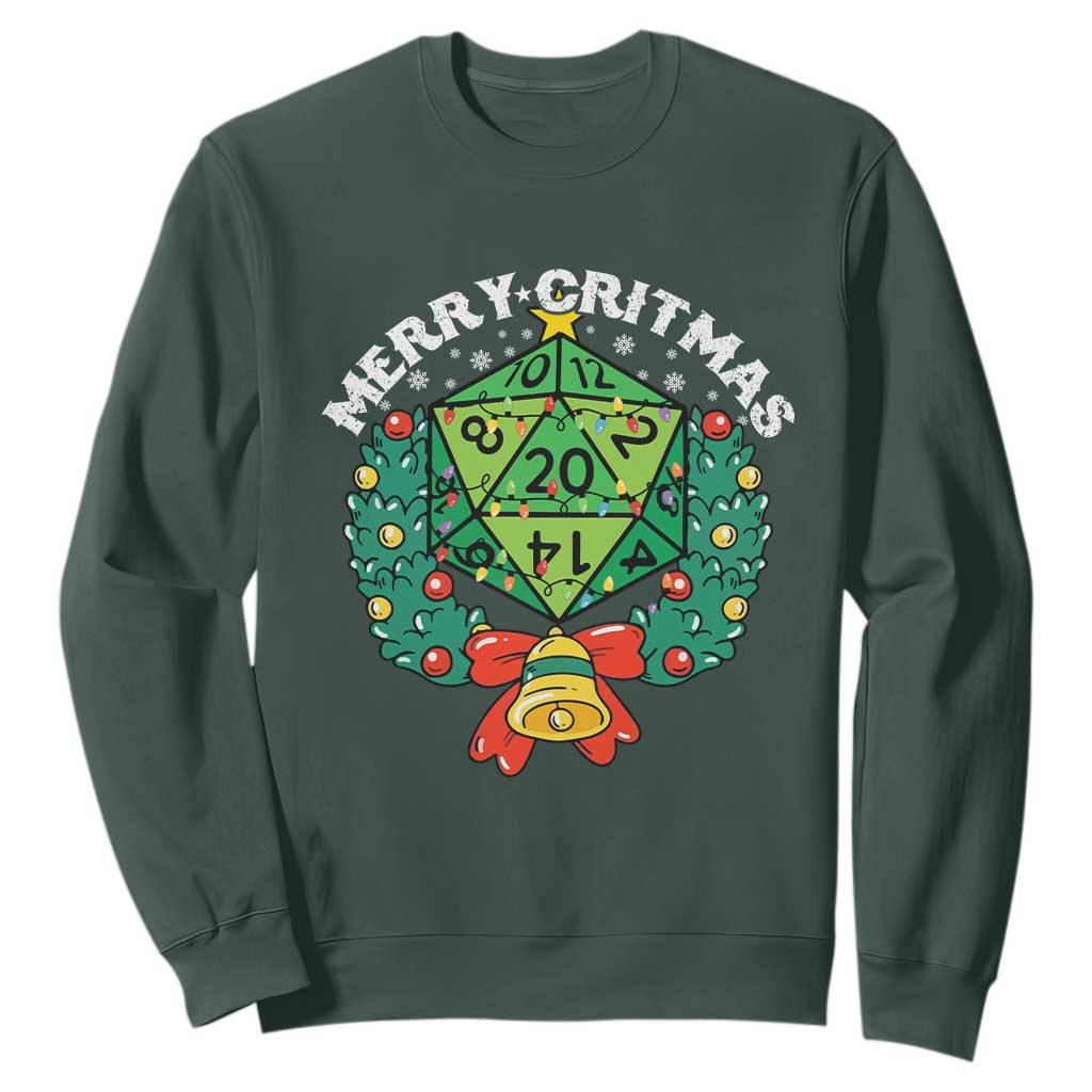 Funny Christmas RPG Sweatshirt Merry Critmas D20 RPG Gamer Dice Gaming Xmas TS11 Dark Forest Green Print Your Wear