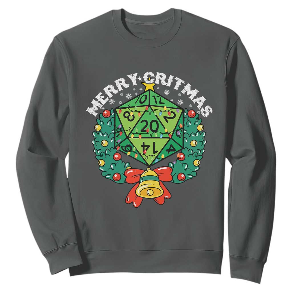 Funny Christmas RPG Sweatshirt Merry Critmas D20 RPG Gamer Dice Gaming Xmas TS11 Dark Heather Print Your Wear