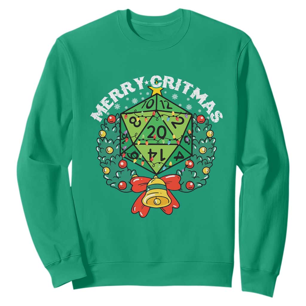 Funny Christmas RPG Sweatshirt Merry Critmas D20 RPG Gamer Dice Gaming Xmas TS11 Irish Green Print Your Wear