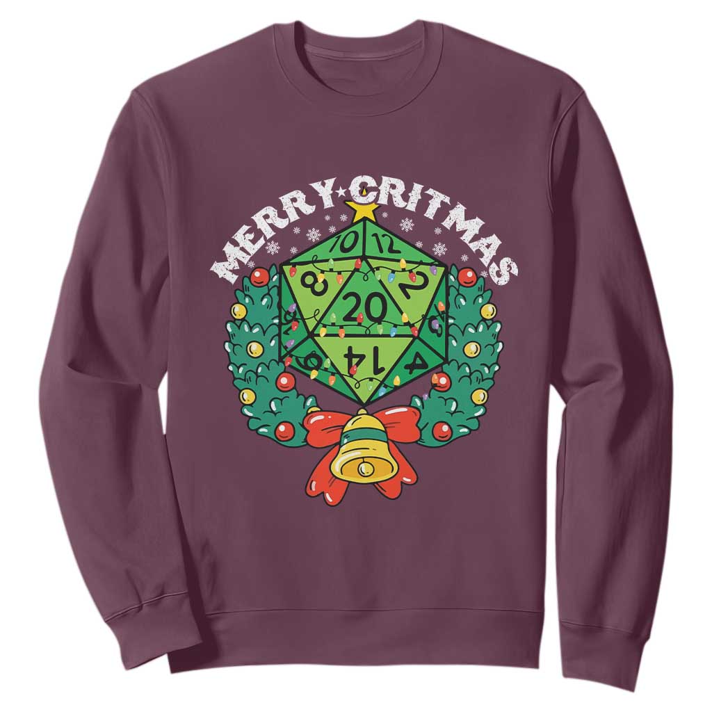 Funny Christmas RPG Sweatshirt Merry Critmas D20 RPG Gamer Dice Gaming Xmas TS11 Maroon Print Your Wear