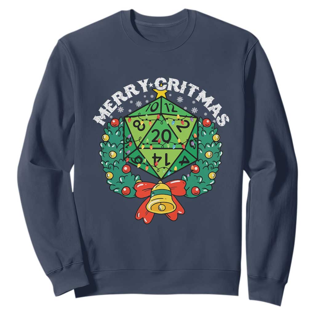 Funny Christmas RPG Sweatshirt Merry Critmas D20 RPG Gamer Dice Gaming Xmas TS11 Navy Print Your Wear
