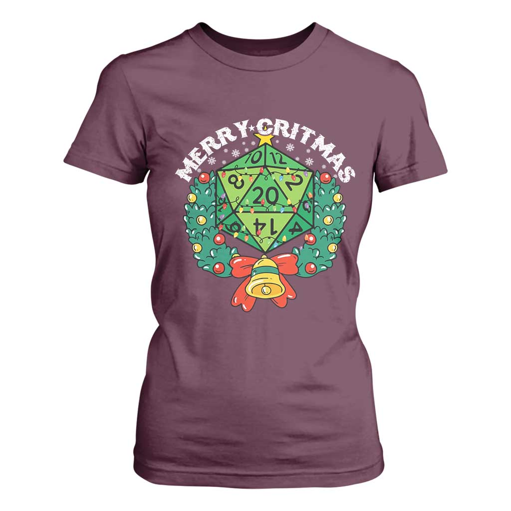 Funny Christmas RPG T Shirt For Women Merry Critmas D20 RPG Gamer Dice Gaming Xmas TS11 Maroon Print Your Wear