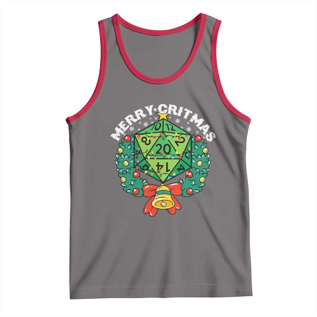 Funny Christmas RPG Tank Top Merry Critmas D20 RPG Gamer Dice Gaming Xmas TS11 Deep Heather Red Print Your Wear