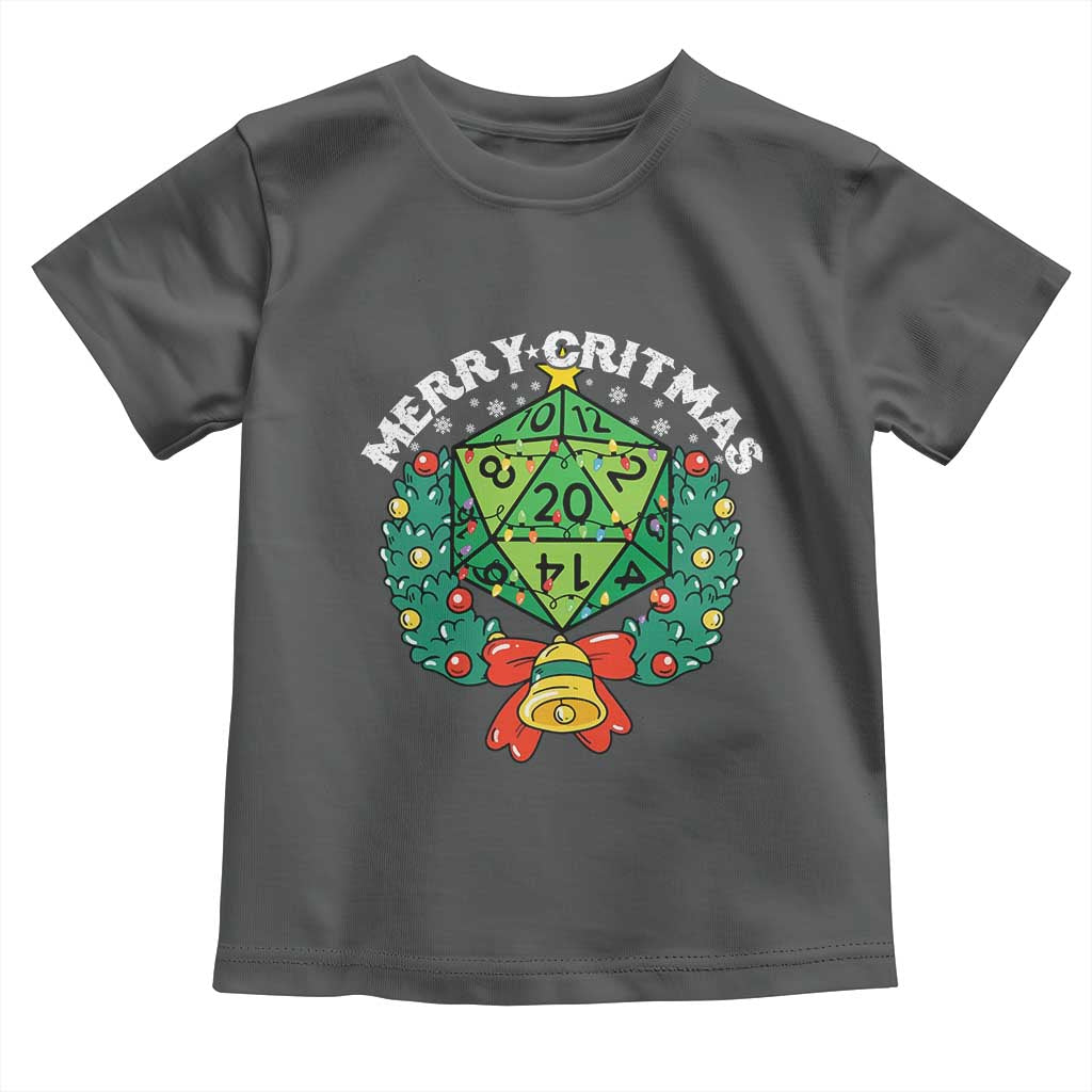 Funny Christmas RPG Toddler T Shirt Merry Critmas D20 RPG Gamer Dice Gaming Xmas TS11 Dark Heather Print Your Wear