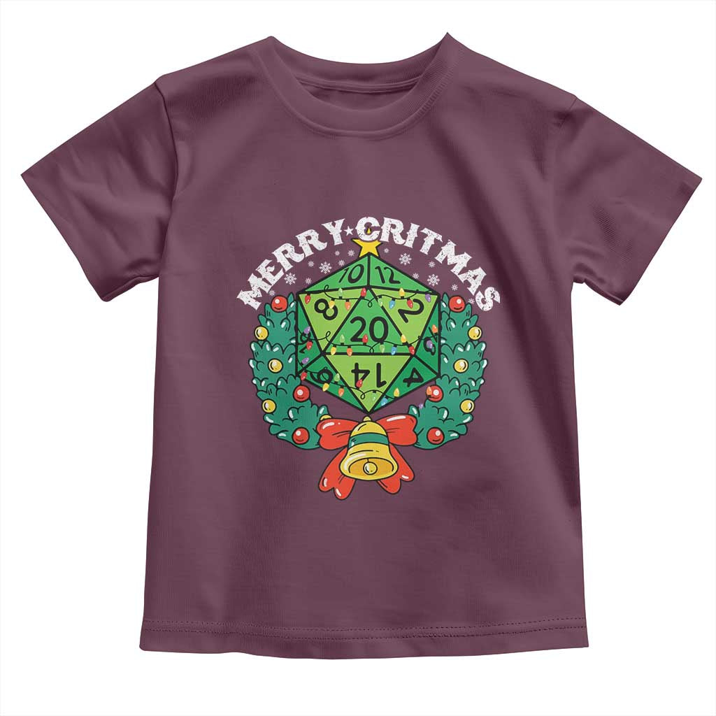 Funny Christmas RPG Toddler T Shirt Merry Critmas D20 RPG Gamer Dice Gaming Xmas TS11 Maroon Print Your Wear
