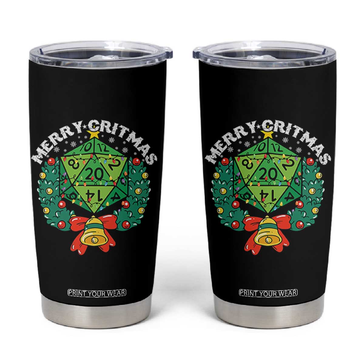 Funny Christmas RPG Tumbler Cup Merry Critmas D20 RPG Gamer Dice Gaming Xmas TS11 Black Print Your Wear