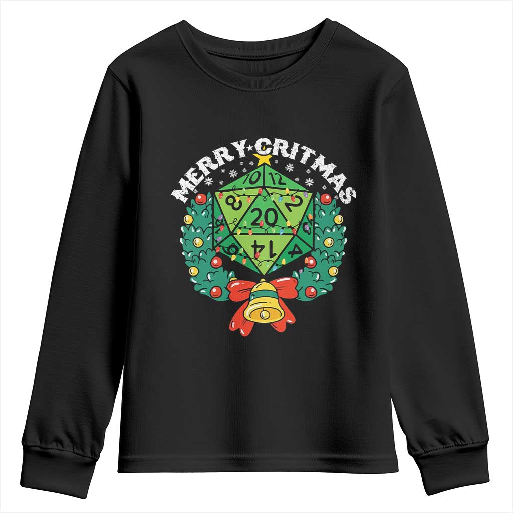 Funny Christmas RPG Youth Sweatshirt Merry Critmas D20 RPG Gamer Dice Gaming Xmas TS11 Black Print Your Wear