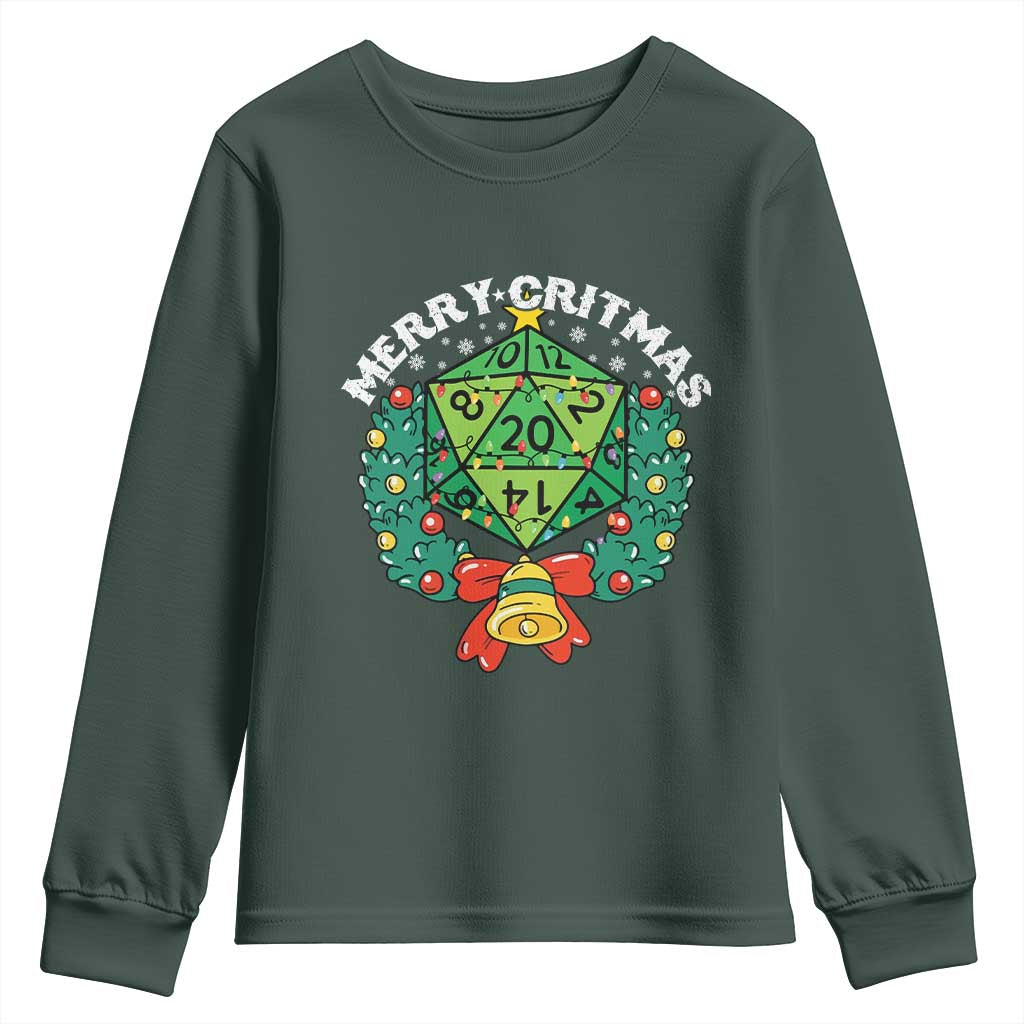 Funny Christmas RPG Youth Sweatshirt Merry Critmas D20 RPG Gamer Dice Gaming Xmas TS11 Dark Forest Green Print Your Wear