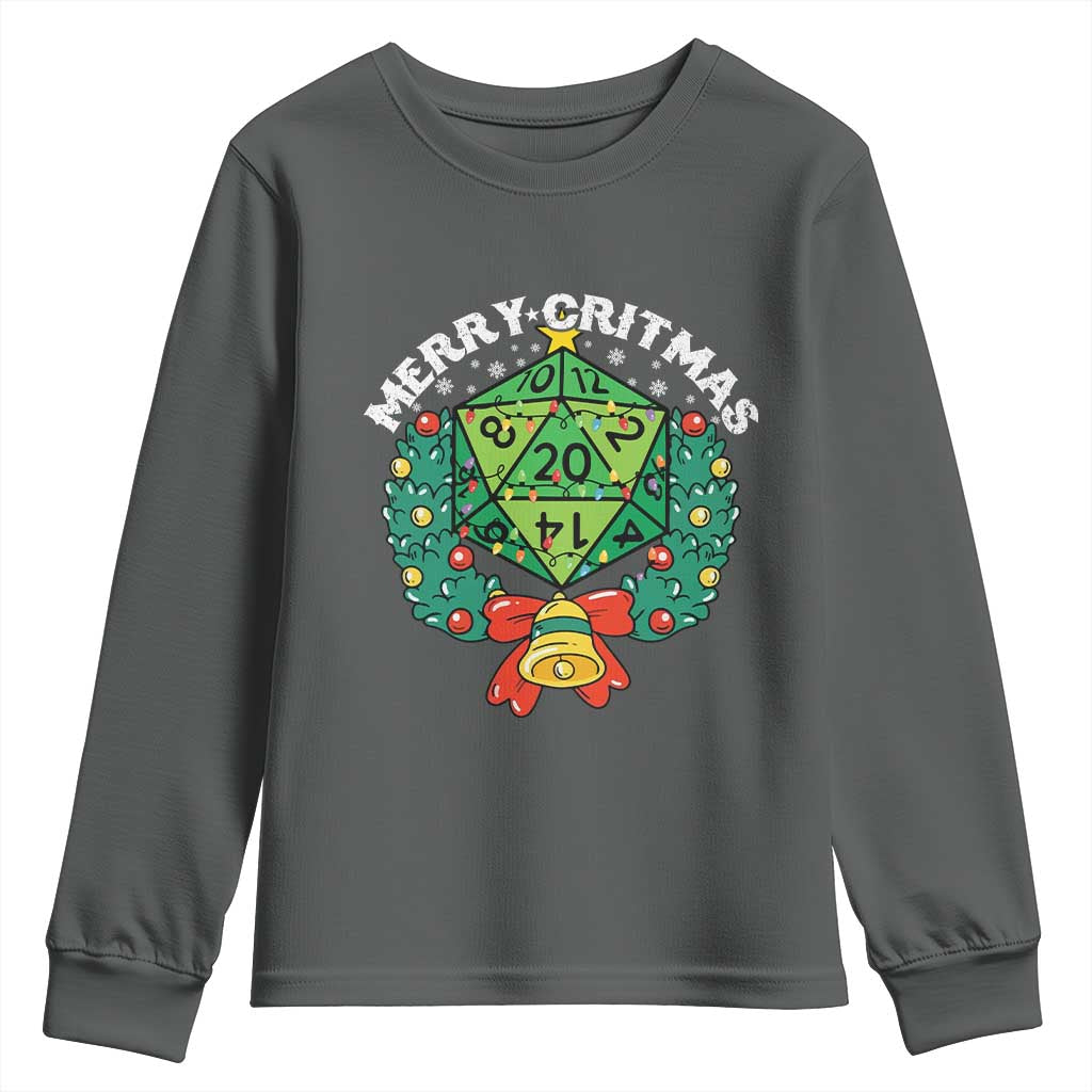 Funny Christmas RPG Youth Sweatshirt Merry Critmas D20 RPG Gamer Dice Gaming Xmas TS11 Dark Heather Print Your Wear