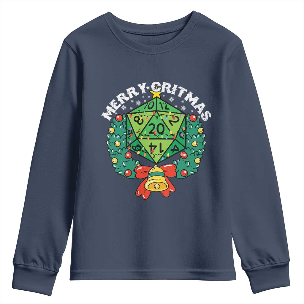 Funny Christmas RPG Youth Sweatshirt Merry Critmas D20 RPG Gamer Dice Gaming Xmas TS11 Navy Print Your Wear