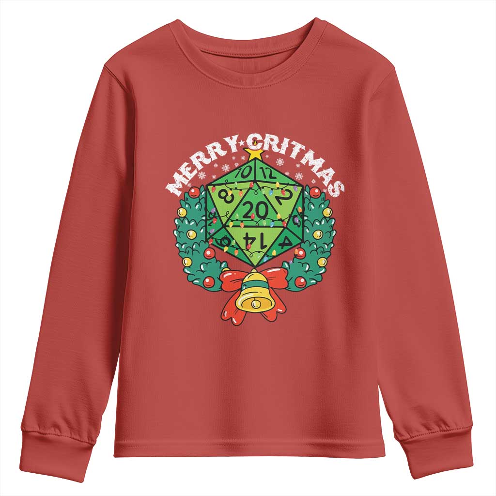 Funny Christmas RPG Youth Sweatshirt Merry Critmas D20 RPG Gamer Dice Gaming Xmas TS11 Red Print Your Wear