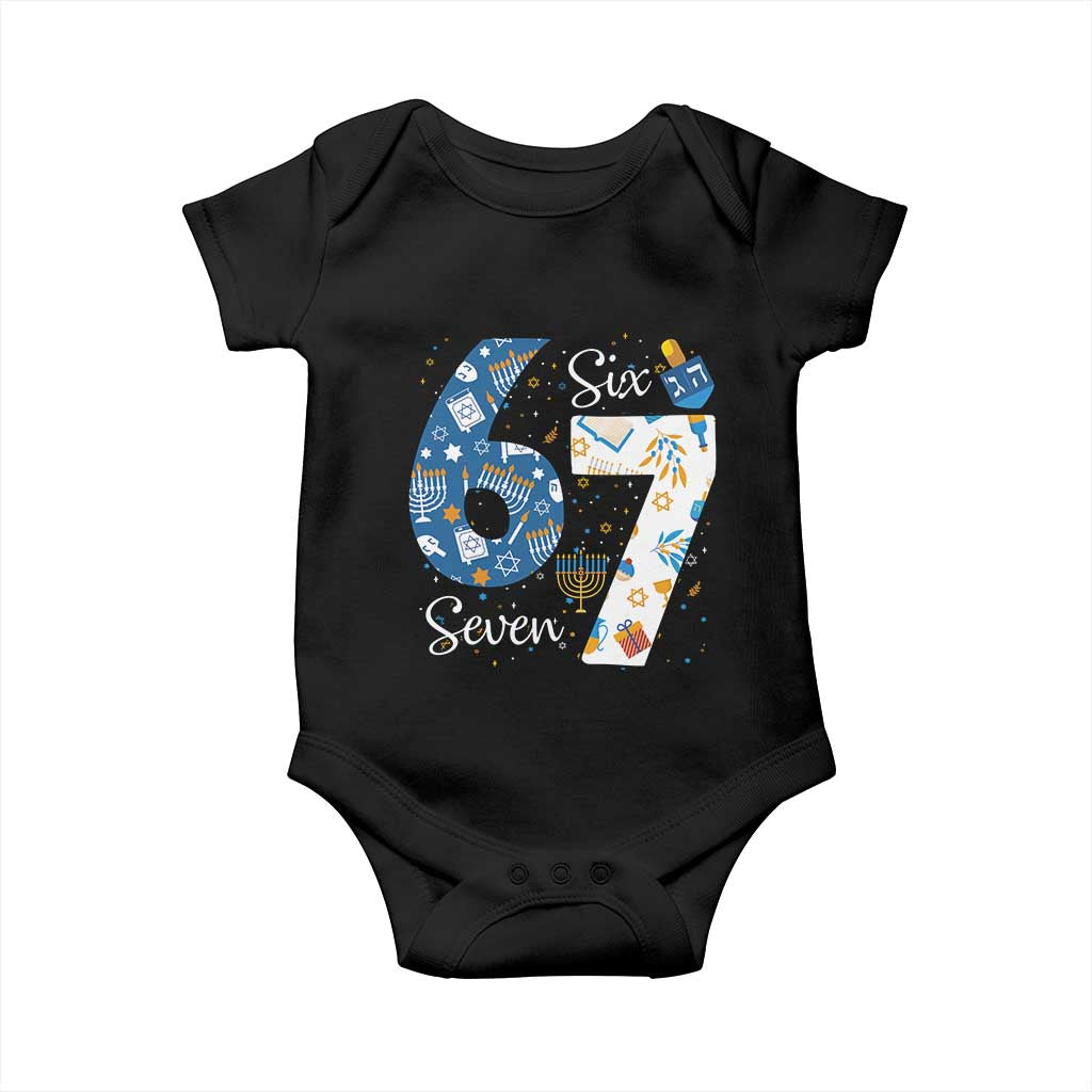 Funny 67 Hanukkah Baby Onesie Chanukah Menorah Dreidel Six Seven Meme TS11 Black Print Your Wear